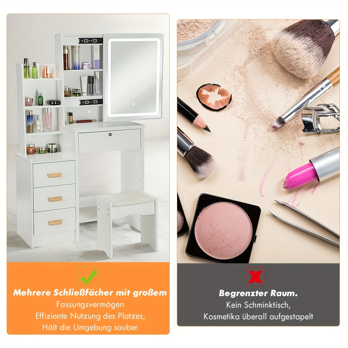 Vanity Dressing Table with LED Mirror Drawers, USB Port Cushioned - product gallery image 3