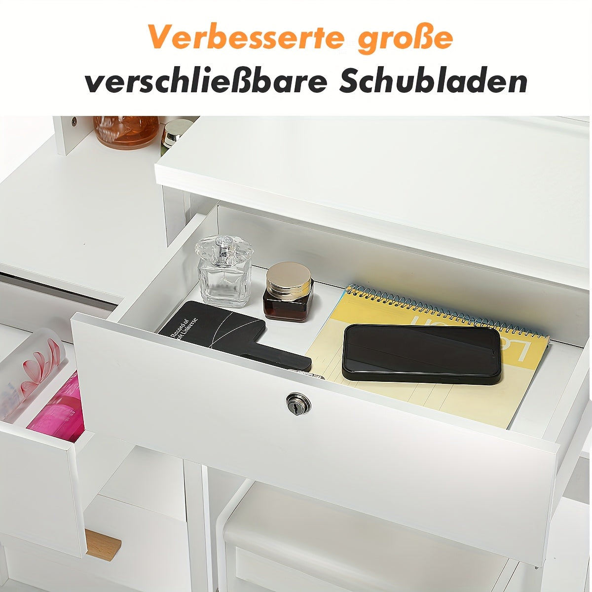 Vanity Dressing Table with LED Mirror Drawers, USB Port Cushioned - product gallery image 4