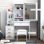 Vanity Dressing Table with Wood, Sliding Mirror LED Lights Drawers, Hidden - product gallery image 5