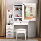 Vanity Dressing Table with Wood, Sliding Mirror LED Lights Drawers, Hidden - product gallery image 6