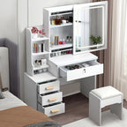 Vanity Dressing Table with Wood, Sliding Mirror LED Lights Drawers, Hidden - product gallery image 7