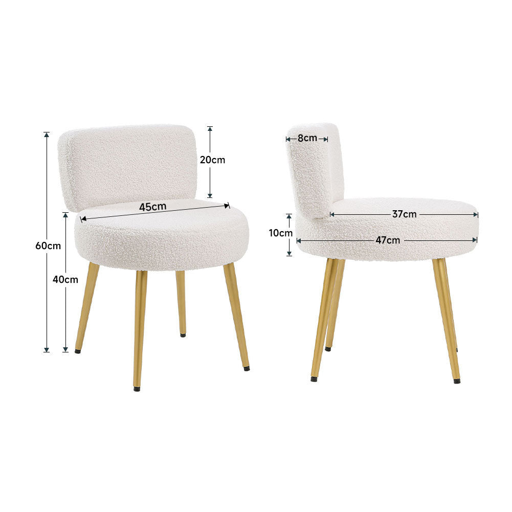 Vanity Stool with 120kg, Metal, Cream Faux Fur Dressing Table Champagne - product gallery image 3