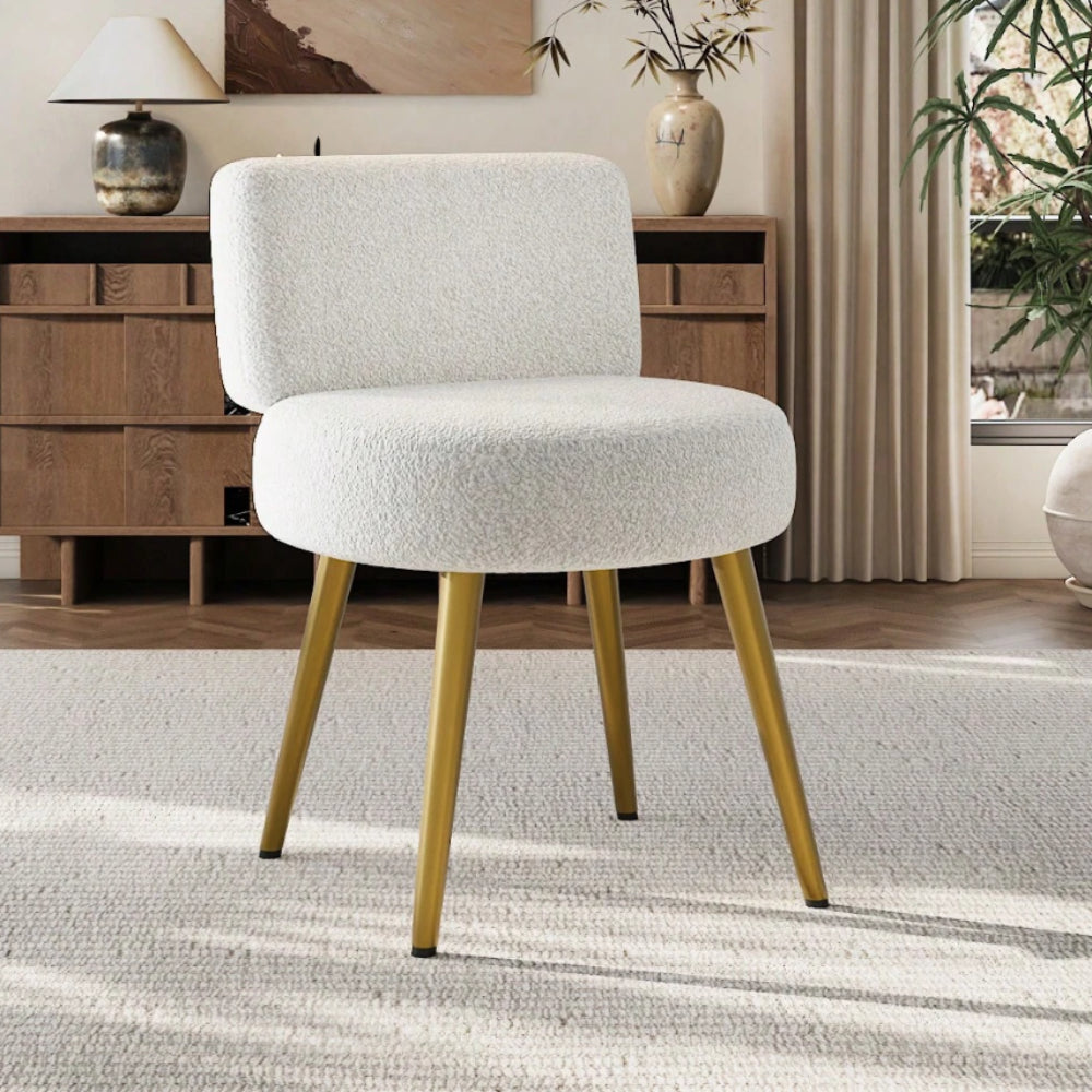 Vanity Stool with 120kg, Metal, Cream Faux Fur Dressing Table Champagne