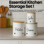 Vegetable Storage Tin with Metal, 3pcs, GARLIC ONION POTATO CANISTER SET WHITE - product gallery image 3
