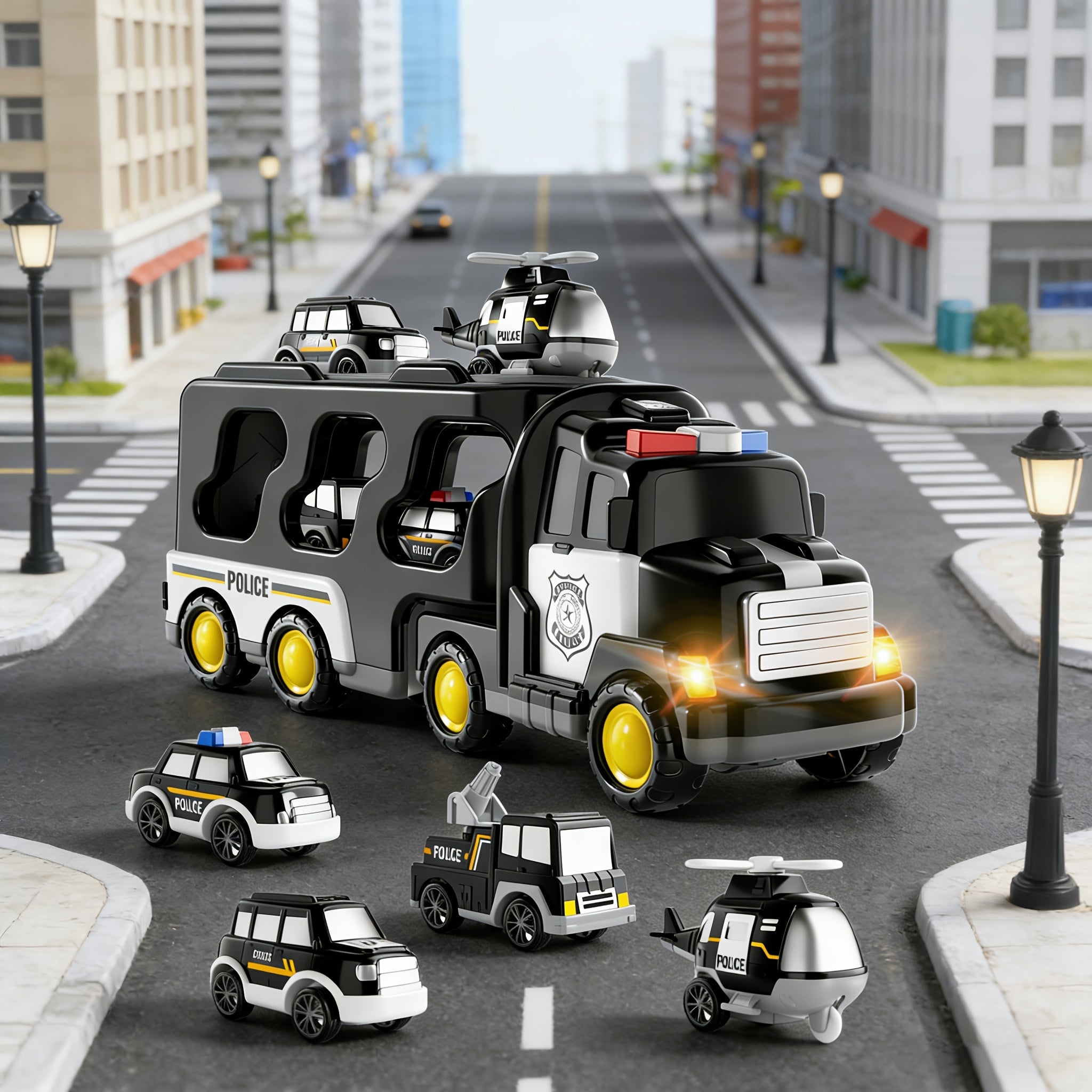 Vehicle Toy with 5-in-1 Construction Truck Toys Kids Lights - 5 PCS BLACK TRUCK option