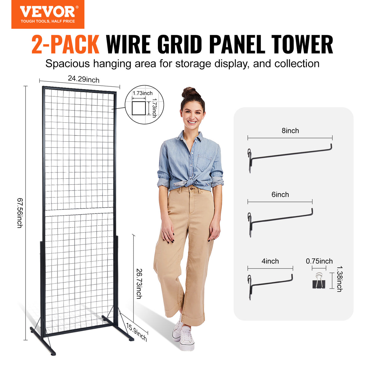 VEVOR 2' x 5.6' Grid Wall Panels Tower with 2 Packs, 47 - product gallery image 2