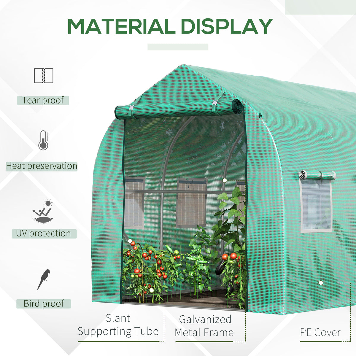 Walk-In Polytunnel Greenhouse with 2m, 3 x 2 M, 2m Walk-In Roll-Up Windows - product gallery image 11