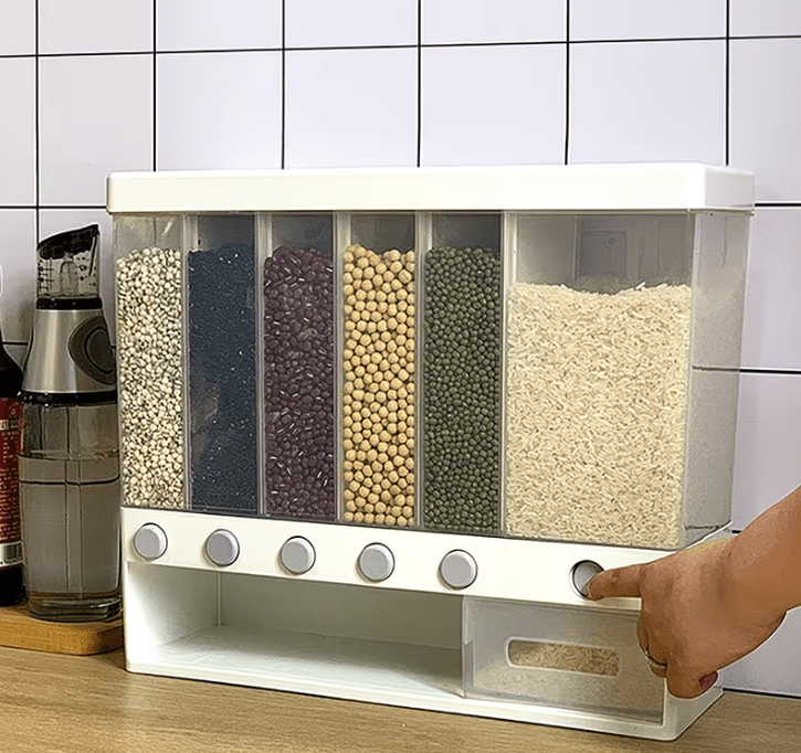 Wall-Mounted Cereal Dispenser with 10kg, Six-Compartment Wall-Mounted - product gallery image 16