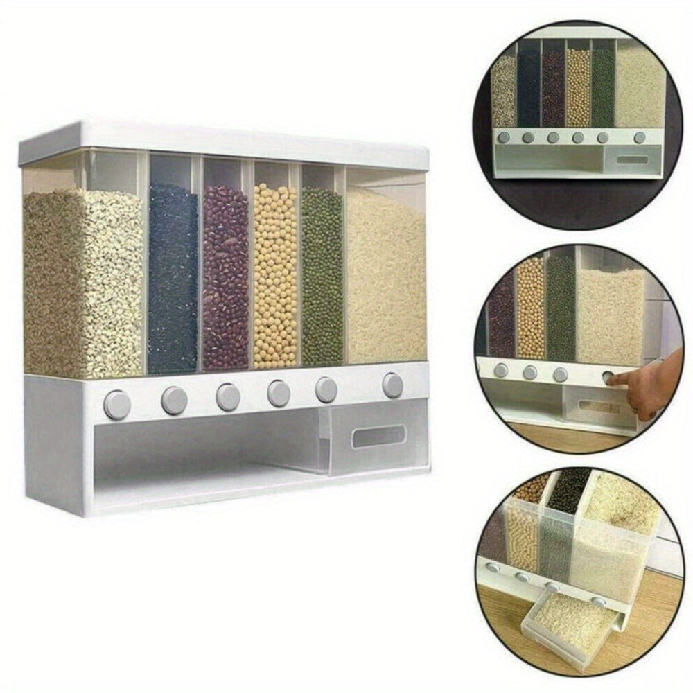 Wall-Mounted Cereal Dispenser with 10kg, Six-Compartment Wall-Mounted - product gallery image 4