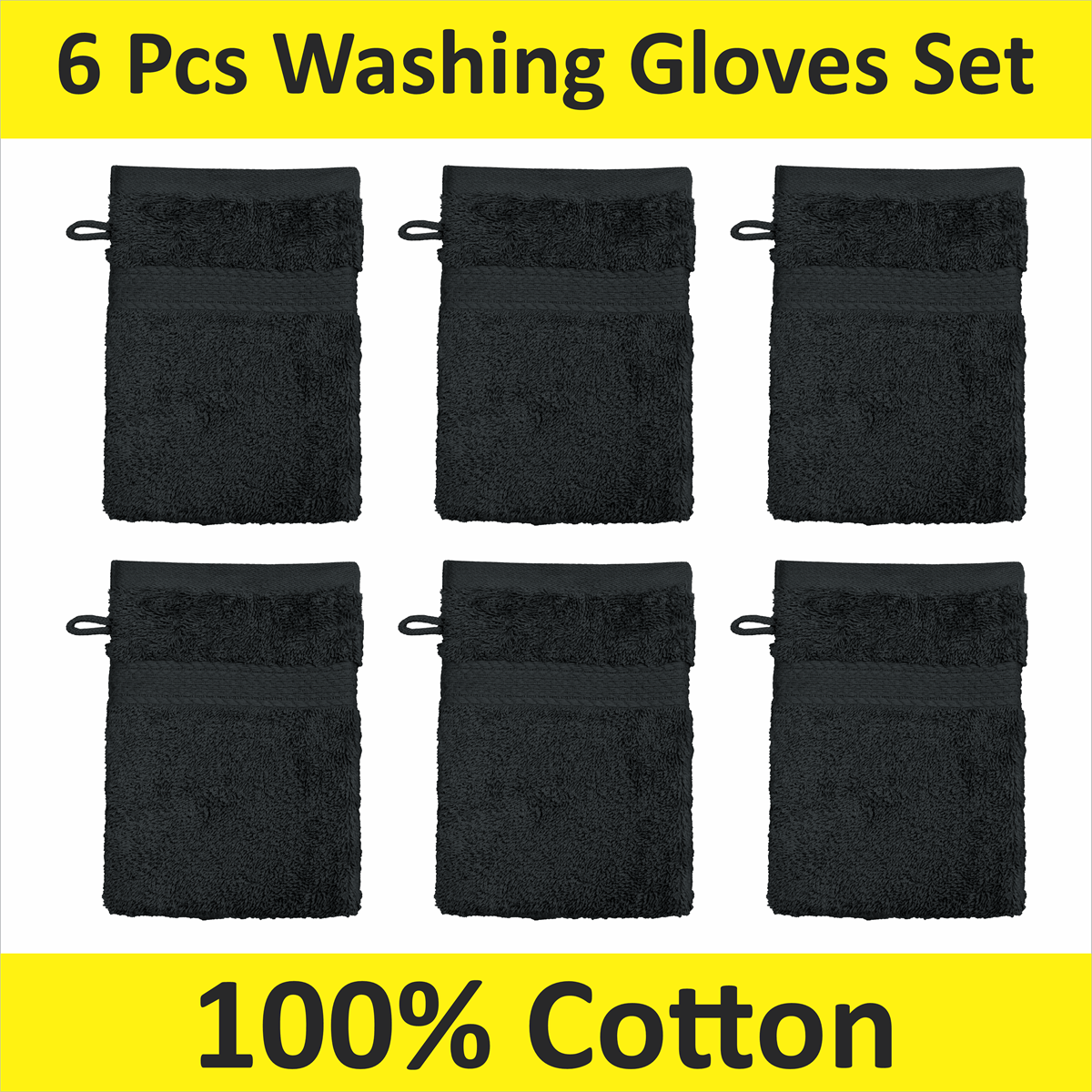 Wash Glove with Machine-Washable, Cotton, 6 Pack for practical home use - Black option
