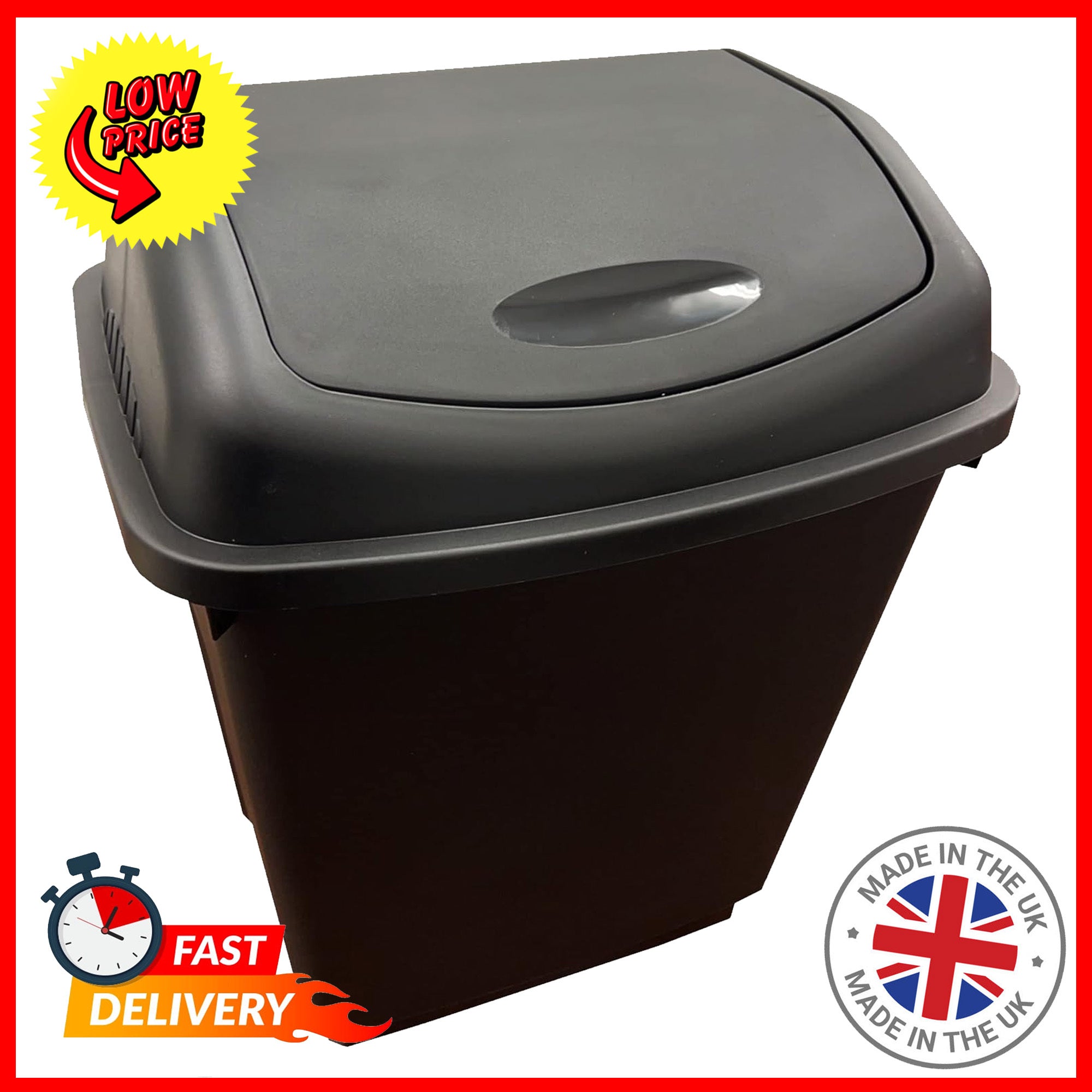 Waste Bin with 50L Black Swing Bin, Swing Flip Lid Large Black Kitchen - product gallery image 4