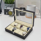 Watch Boxe with Lockable, Metal, Slot Box Glass Lid PU Leather - product gallery image 6