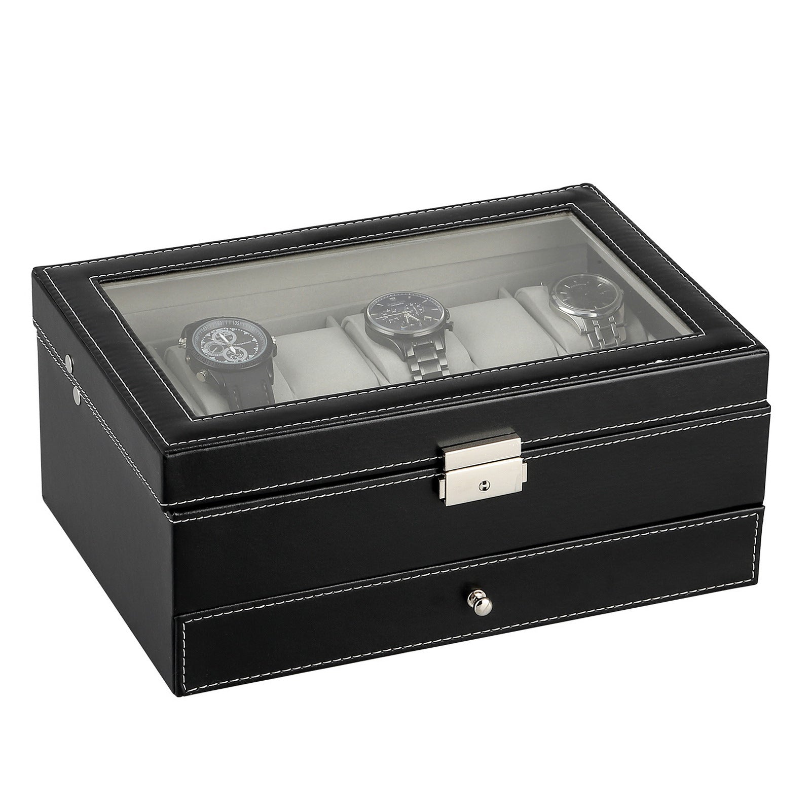Watch Storage Box with Glass, Twelve-Slot Two-Tier Glass-Lid Case - product gallery image 3