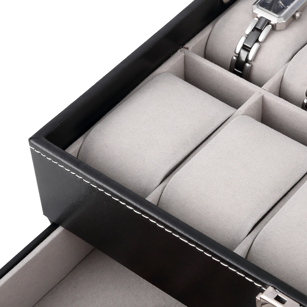 Watch Storage Box with Glass, Twelve-Slot Two-Tier Glass-Lid Case - product gallery image 4