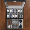 Watch Storage Box with Glass, Twelve-Slot Two-Tier Glass-Lid Case
