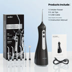 Water Flosser with Rechargeable, Wireless, 350ml for travel - Black option