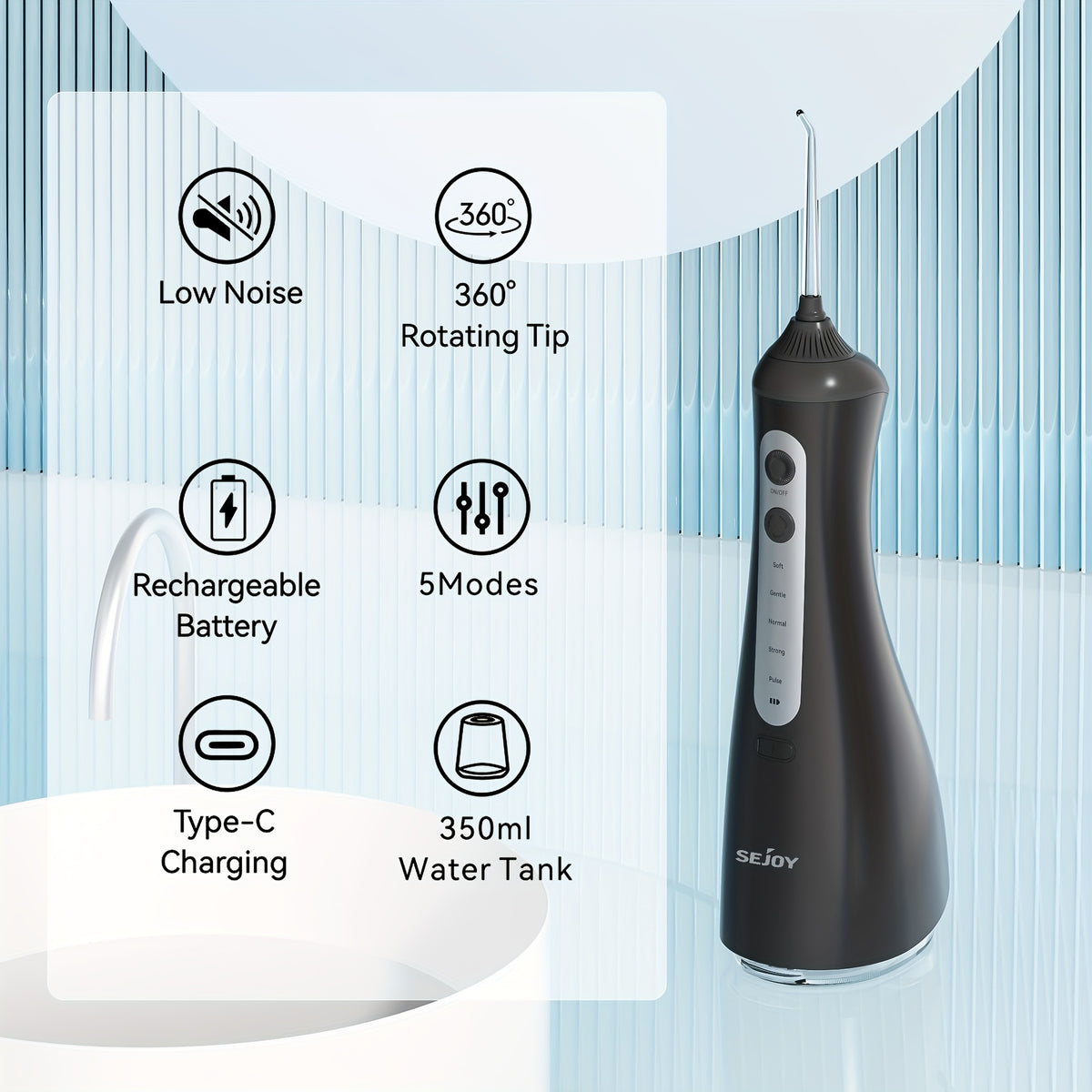 Water Flosser with Rechargeable, Wireless, 350ml for travel - product gallery image 6