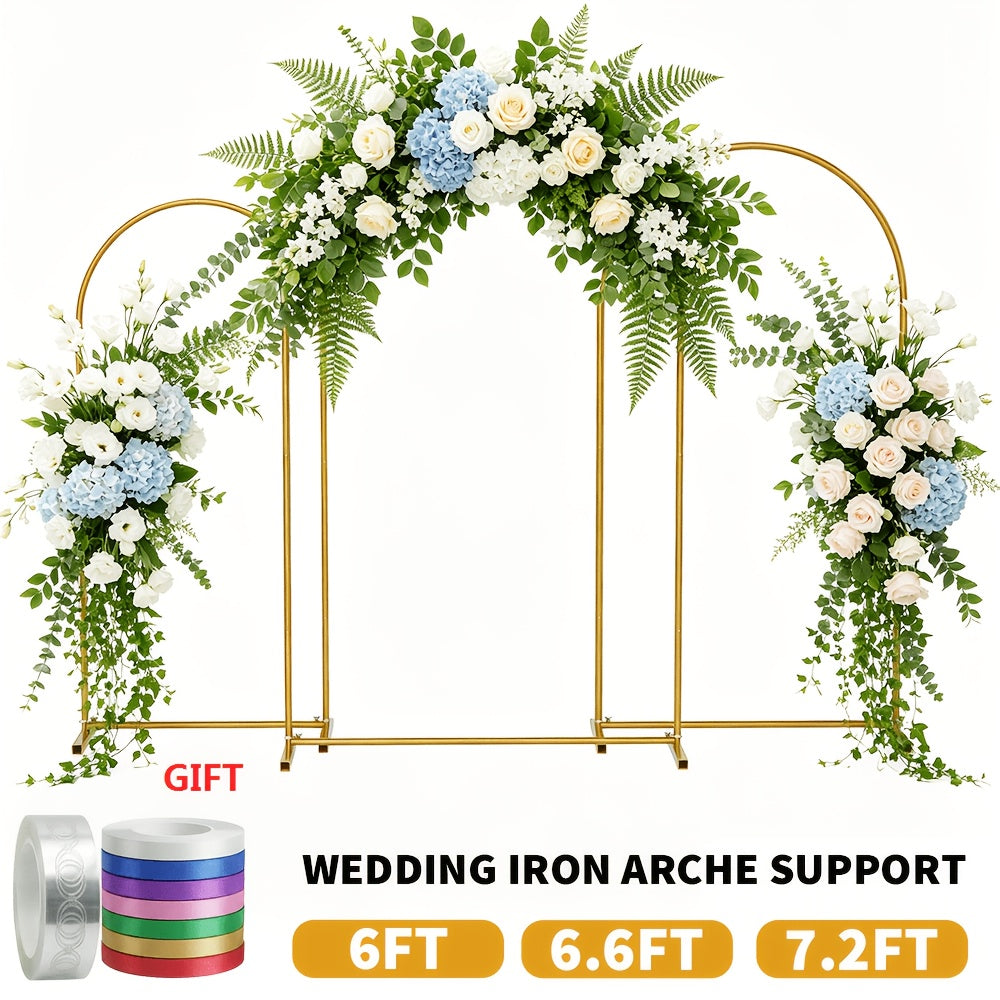 Wedding Arch Frame with Freestanding, 6ft, 6.6ft, Metal, Gold Moon Gate 6ft, 6.6ft 7.2ft