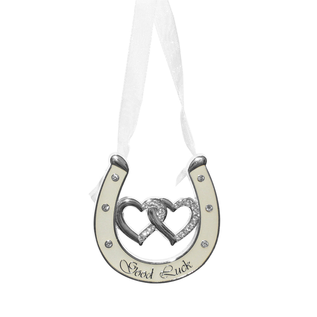 Wedding Keepsake with 6cm, Lucky Horseshoe Ivory Diamante Double Heart - product gallery image 2