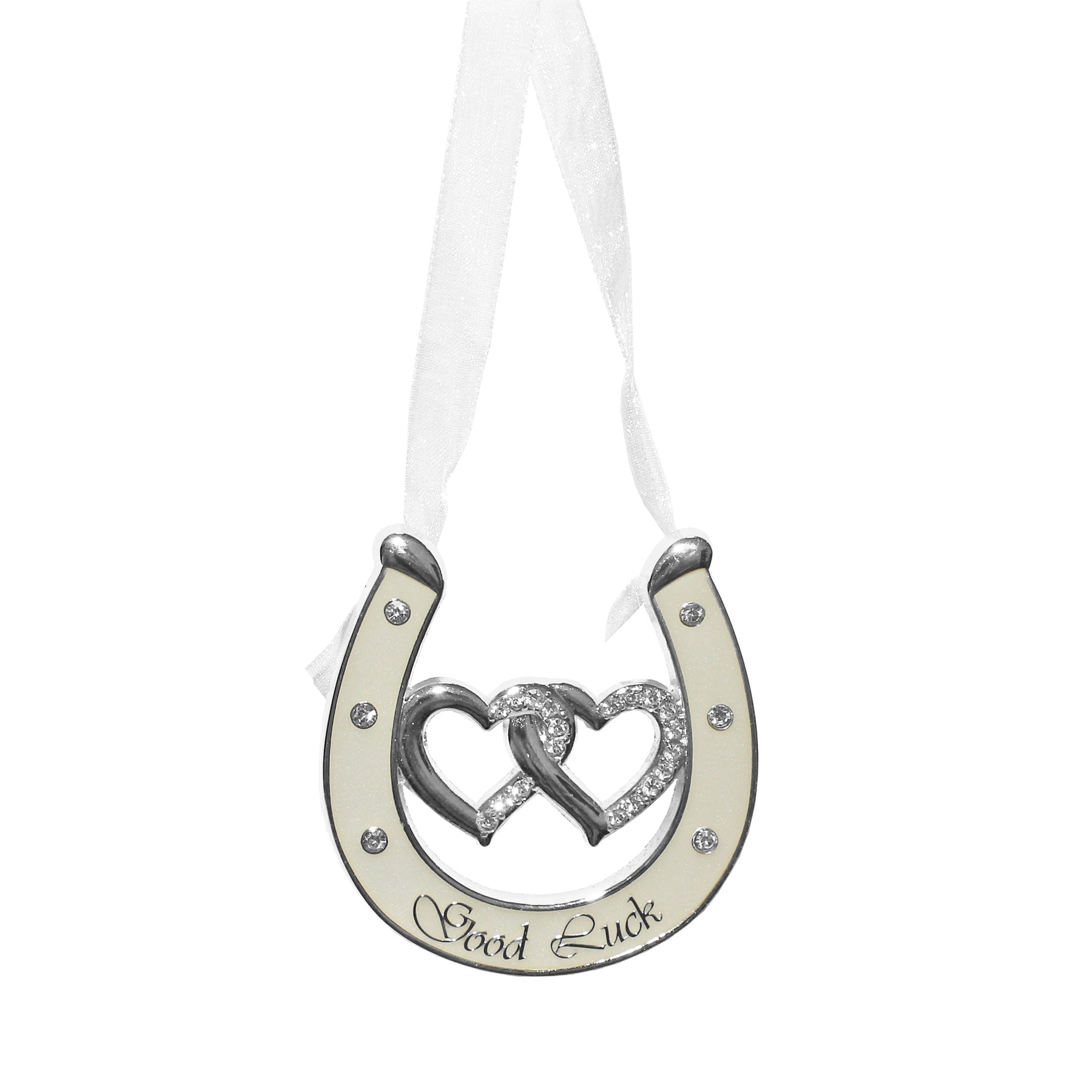 Wedding Keepsake with 6cm, Lucky Horseshoe Ivory Diamante Double Heart - product gallery image 2