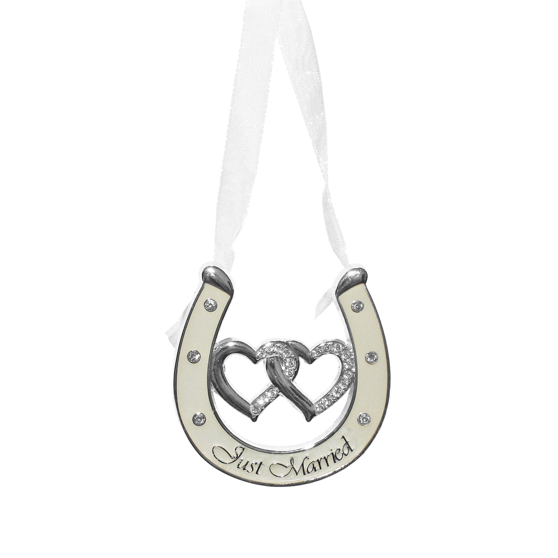 Wedding Keepsake with 6cm, Lucky Horseshoe Ivory Diamante Double Heart - product gallery image 4