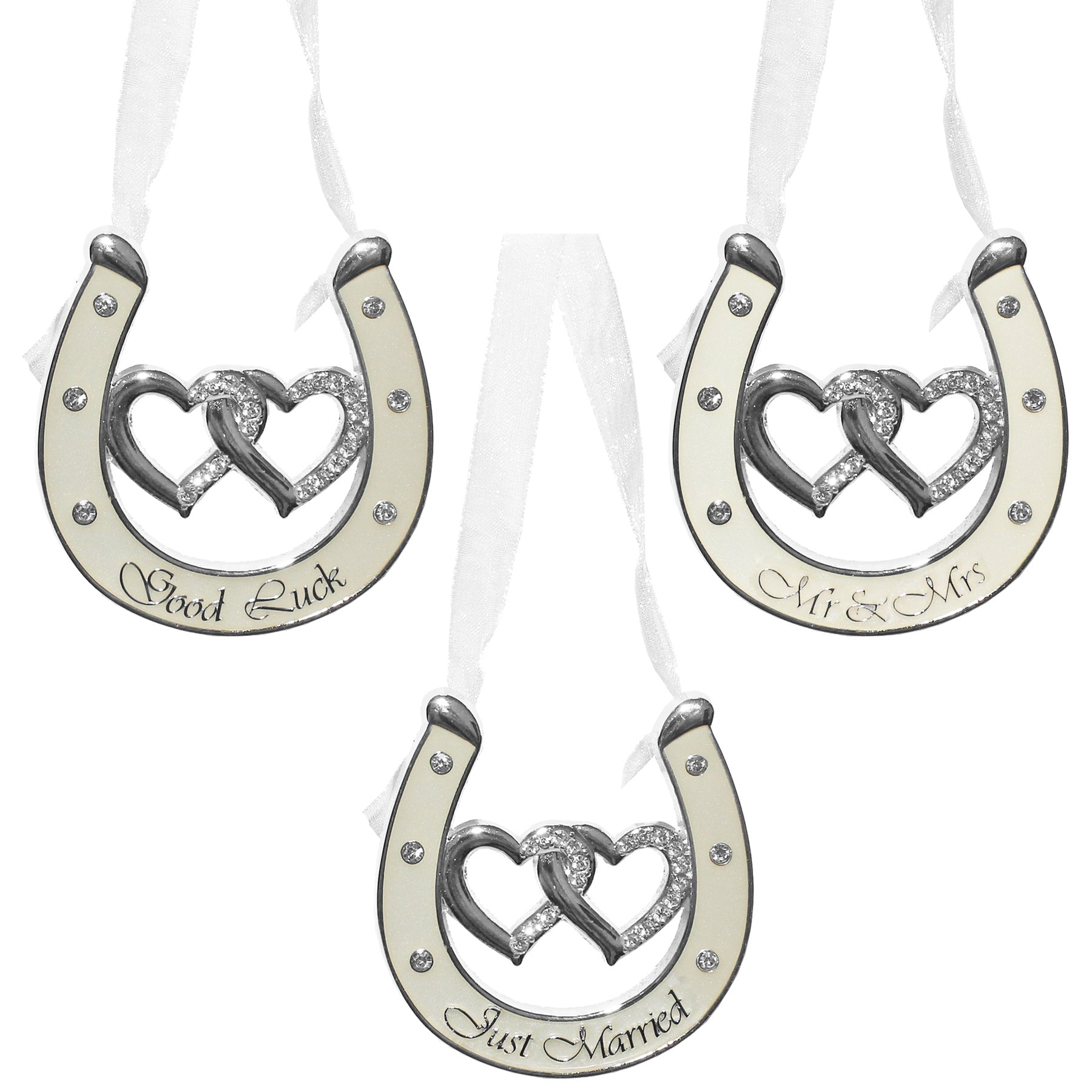 Wedding Keepsake with 6cm, Lucky Horseshoe Ivory Diamante Double Heart - product gallery image 5