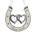 Wedding Keepsake with 6cm, Lucky Horseshoe Ivory Diamante Double Heart