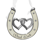 Wedding Keepsake with 6cm, Lucky Horseshoe Ivory Diamante Double Heart