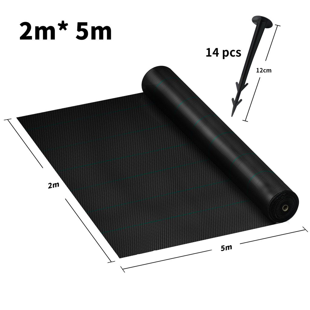 Weed Control Fabric with Lockable, 100g, 10m, Plastic, Heavy Duty 100g/m² Ground Nails - Black, 10m² option