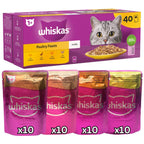 Wet Cat Food with Pack of 40, Whiskas Poultry Feasts in Jelly Adult