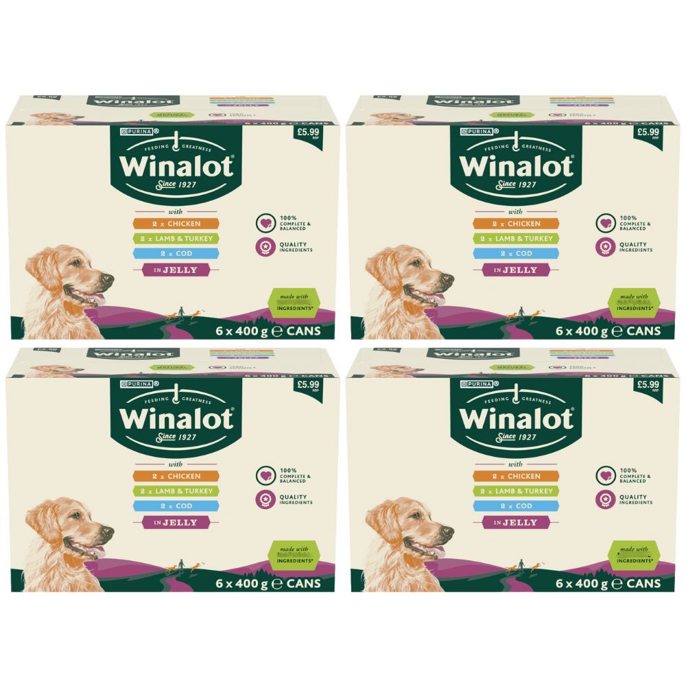 Wet Dog Food with 400g, Pack of 24 (4X6pk) x 400g, Winalot Classics Mixed in Jelly Cans