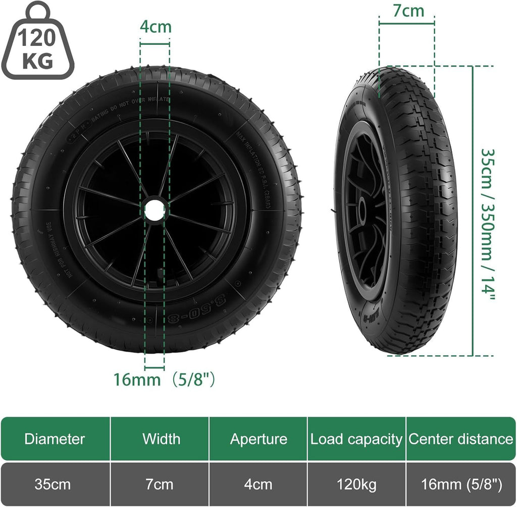 Wheelbarrow Wheel with Wheels, 350mm, 120kg, Inch Solid Tyre Heavy Duty Replacement - product gallery image 17