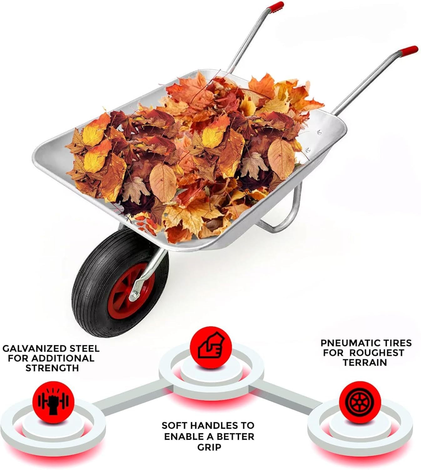 Wheelbarrow with 100KG, Wood, 1, Heavy Duty Galvanised Steel Pneumatic Tyre - product gallery image 11