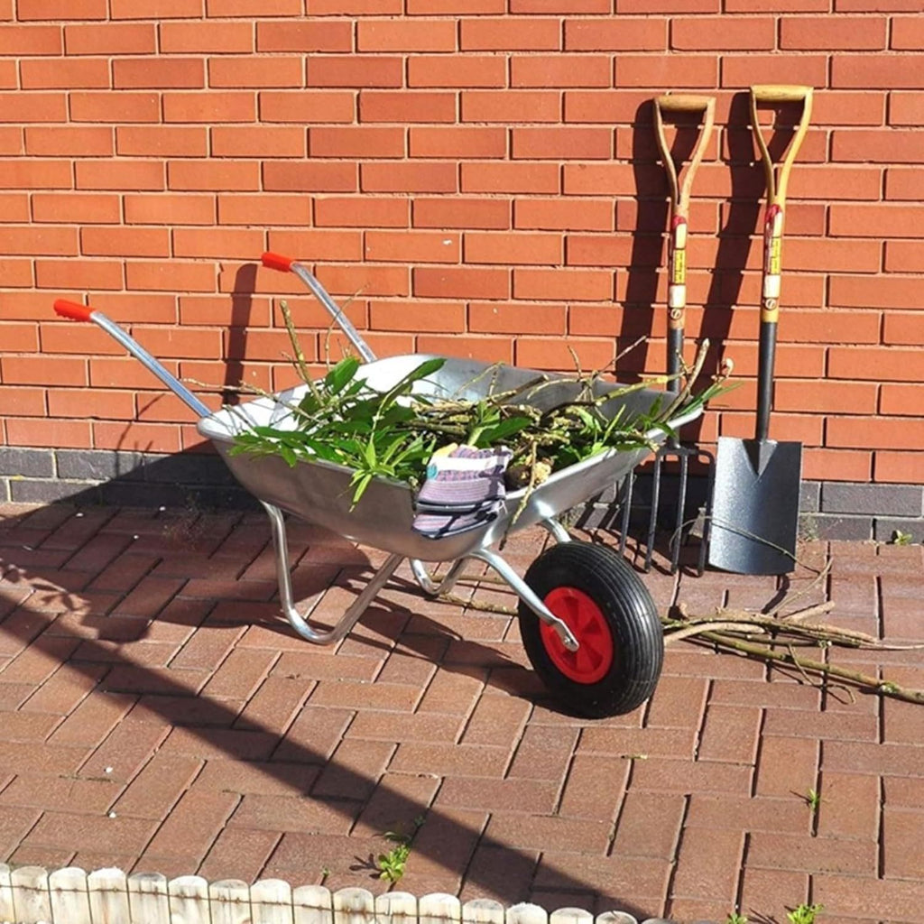 Wheelbarrow with 100KG, Wood, 1, Heavy Duty Galvanised Steel Pneumatic Tyre - product gallery image 2