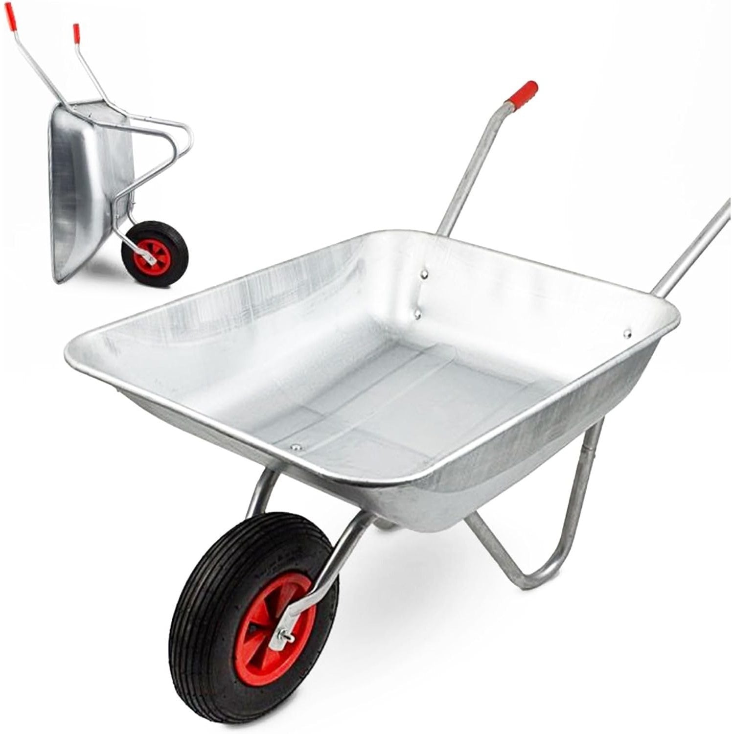 Wheelbarrow with 100KG, Wood, 1, Heavy Duty Galvanised Steel Pneumatic Tyre
