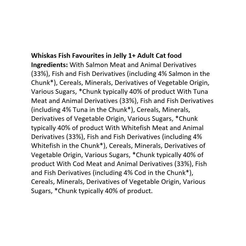 Whiskas Fish Favourites in Jelly 1+ Adult with 85g, Pack of 40