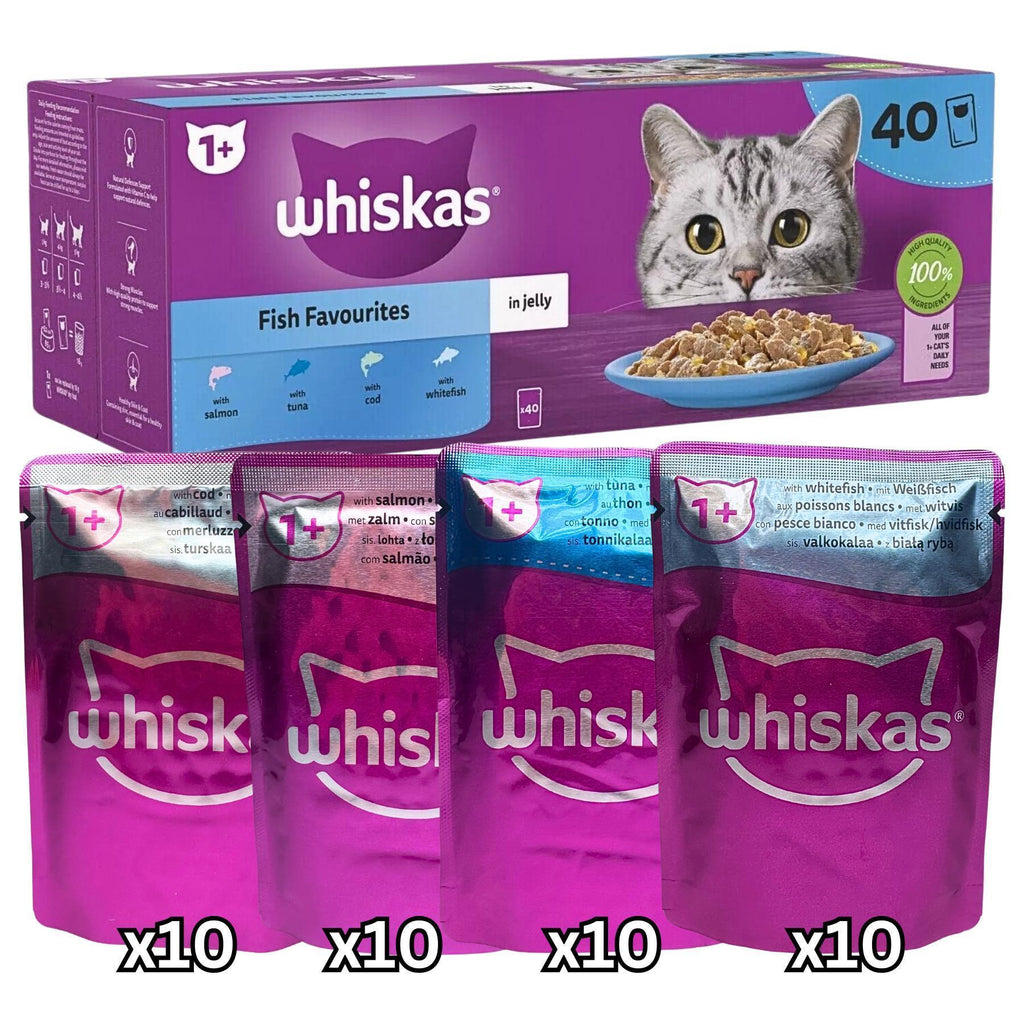 Whiskas Fish Favourites in Jelly 1+ Adult with 85g, Pack of 40 - Pack of 40 option