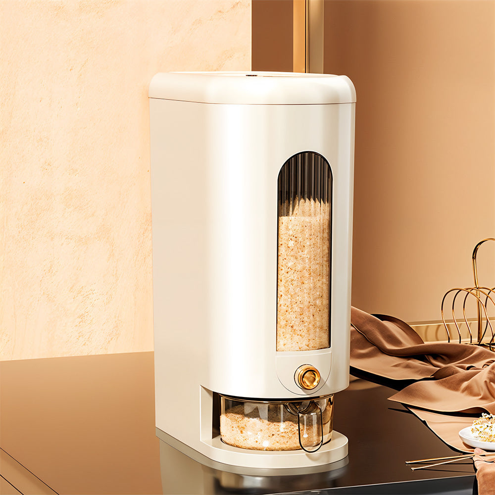 Windowed Rice Dispenser with 5kg, 10kg, Cup or for practical home use - Cream White, 10KG option