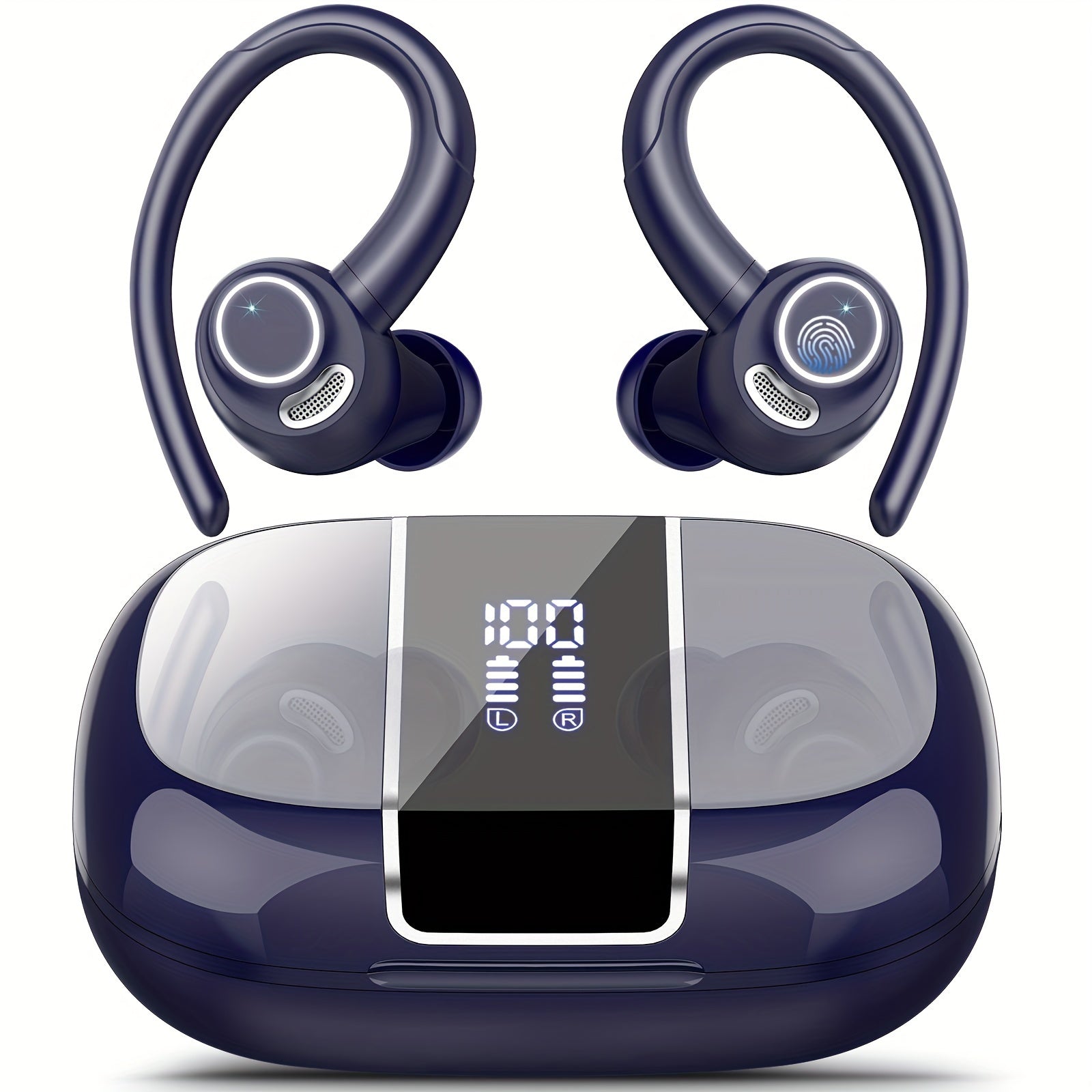 Wireless Headphones Sport Earbuds Ear Hooks, Bluetooth 5.3 - Dark Blue option