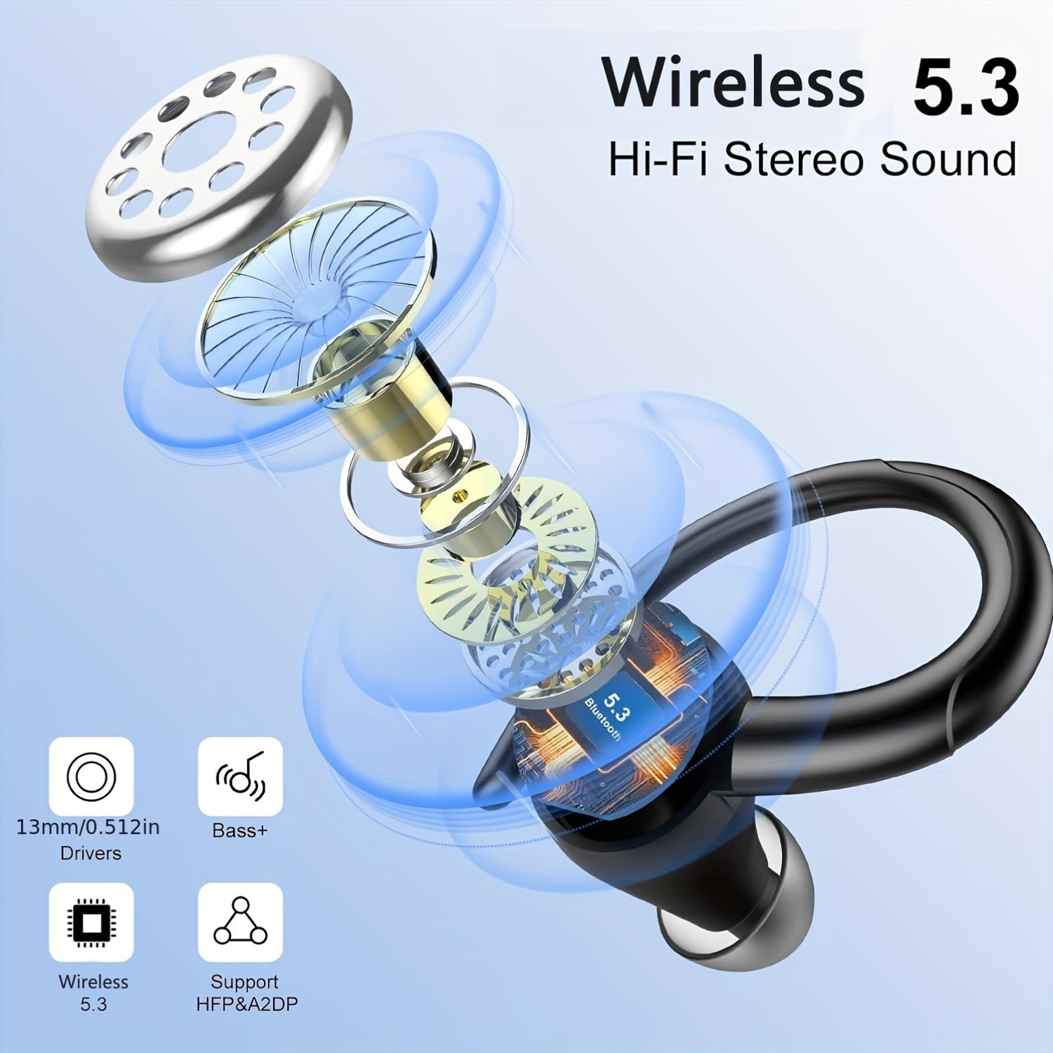 Wireless Headphones Sport Earbuds Ear Hooks, Bluetooth 5.3 - product gallery image 3
