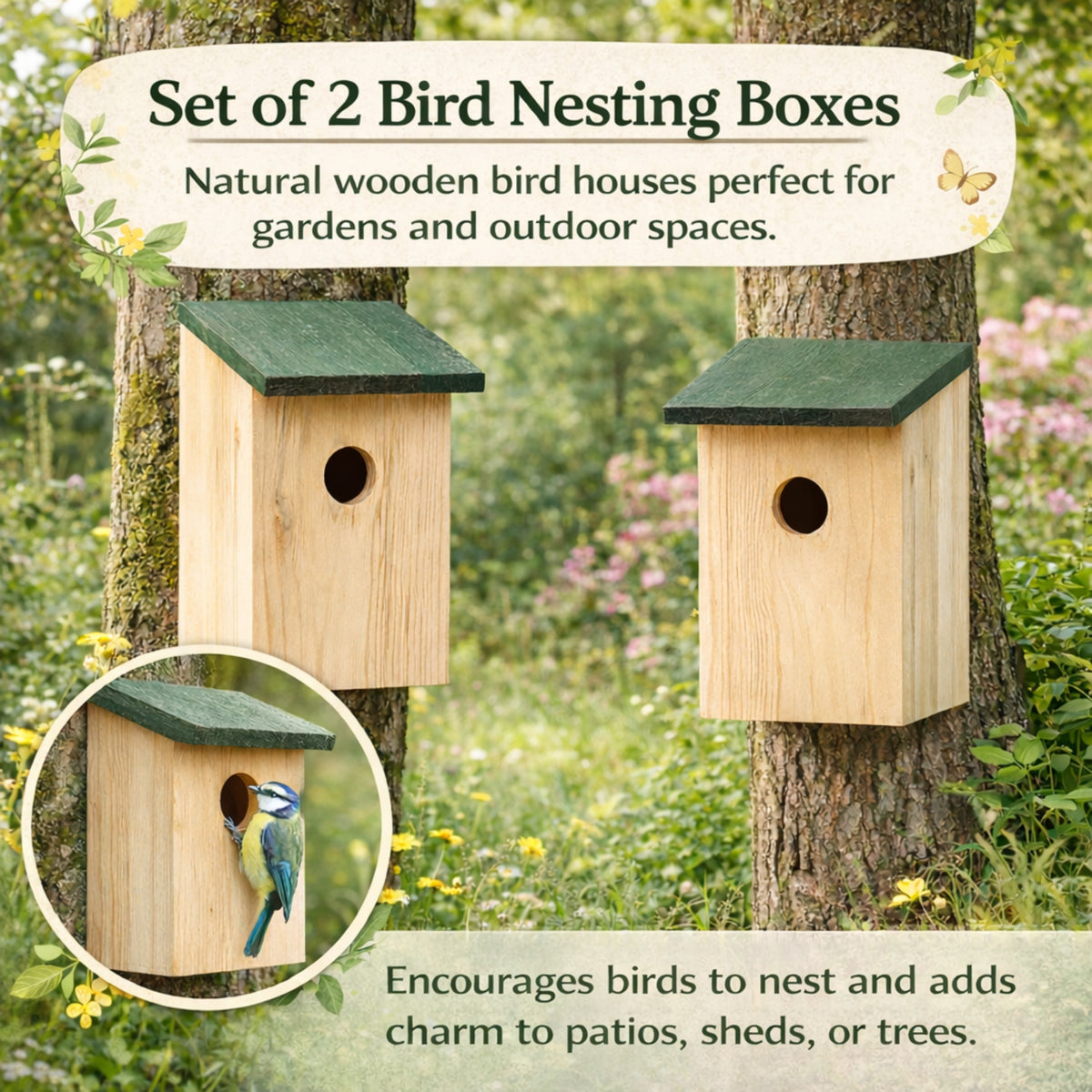 X Wooden Nesting Box Bird House Nesting with Small Birds Bluetit Robin Sparrow - product gallery image 3