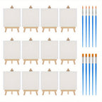 X10Cm Mini Canvas Art Boards & Easels & with 12pcs 10X10Cm Brushes Sets Canvases